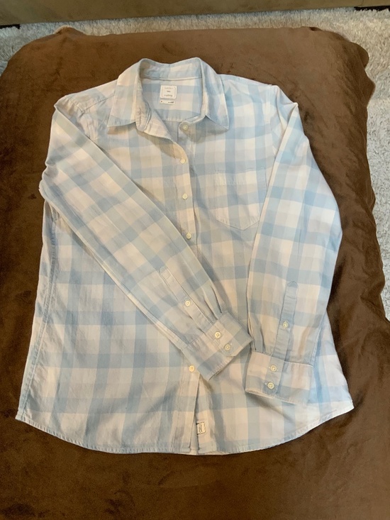 GAP Tops - Gap Blue White M Fitted Boyfriend Long Sleeve Button up Plaid Cottagecore